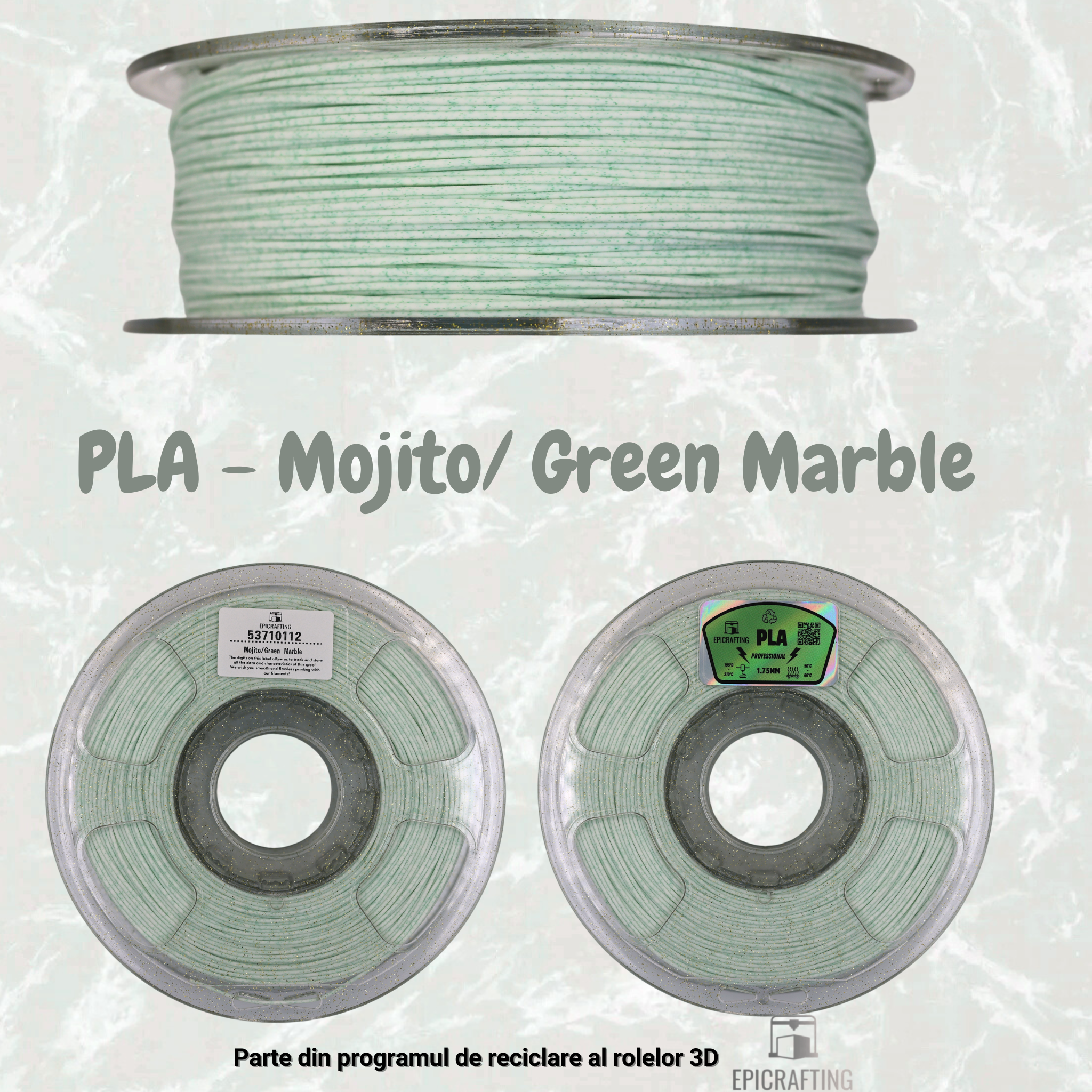 Filament 3D - PLA GREEN MARBLE / MARMURA VERDE / MOJITO EpicPerfumes by #epicrafting