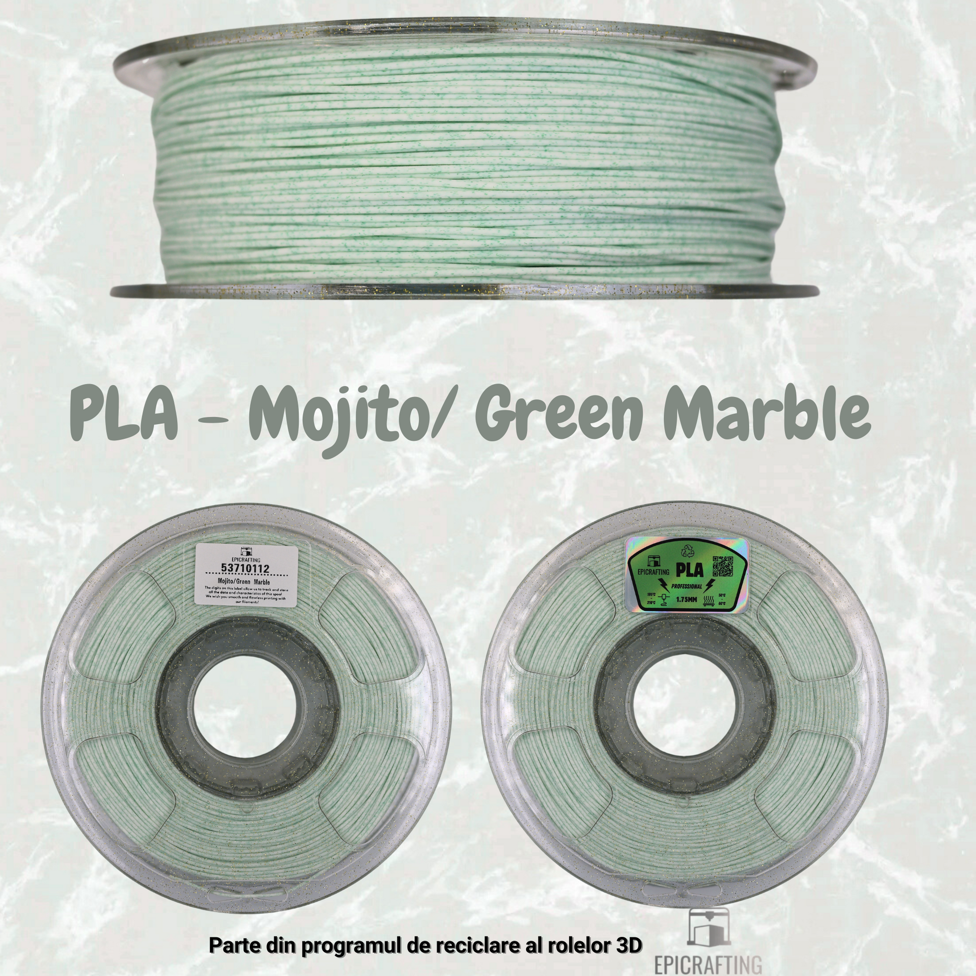 Filament 3D - PLA GREEN MARBLE / MARMURA VERDE / MOJITO EpicPerfumes by #epicrafting