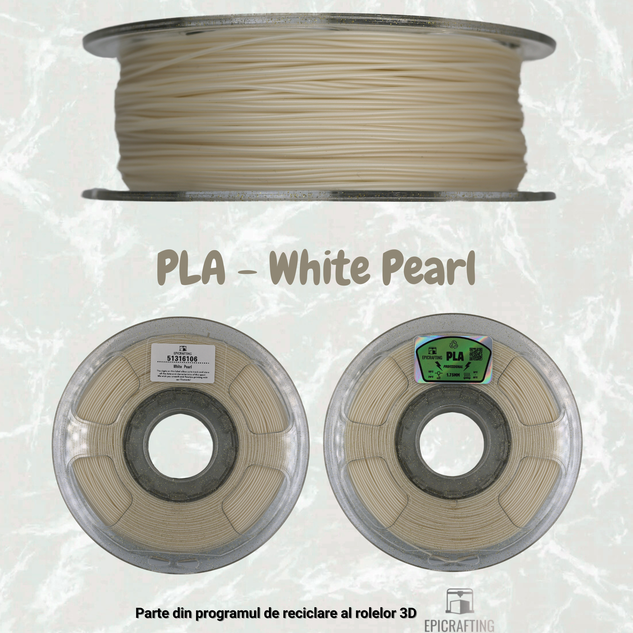 Filament 3D - PLA WHITE PEARL / ALB PERLAT