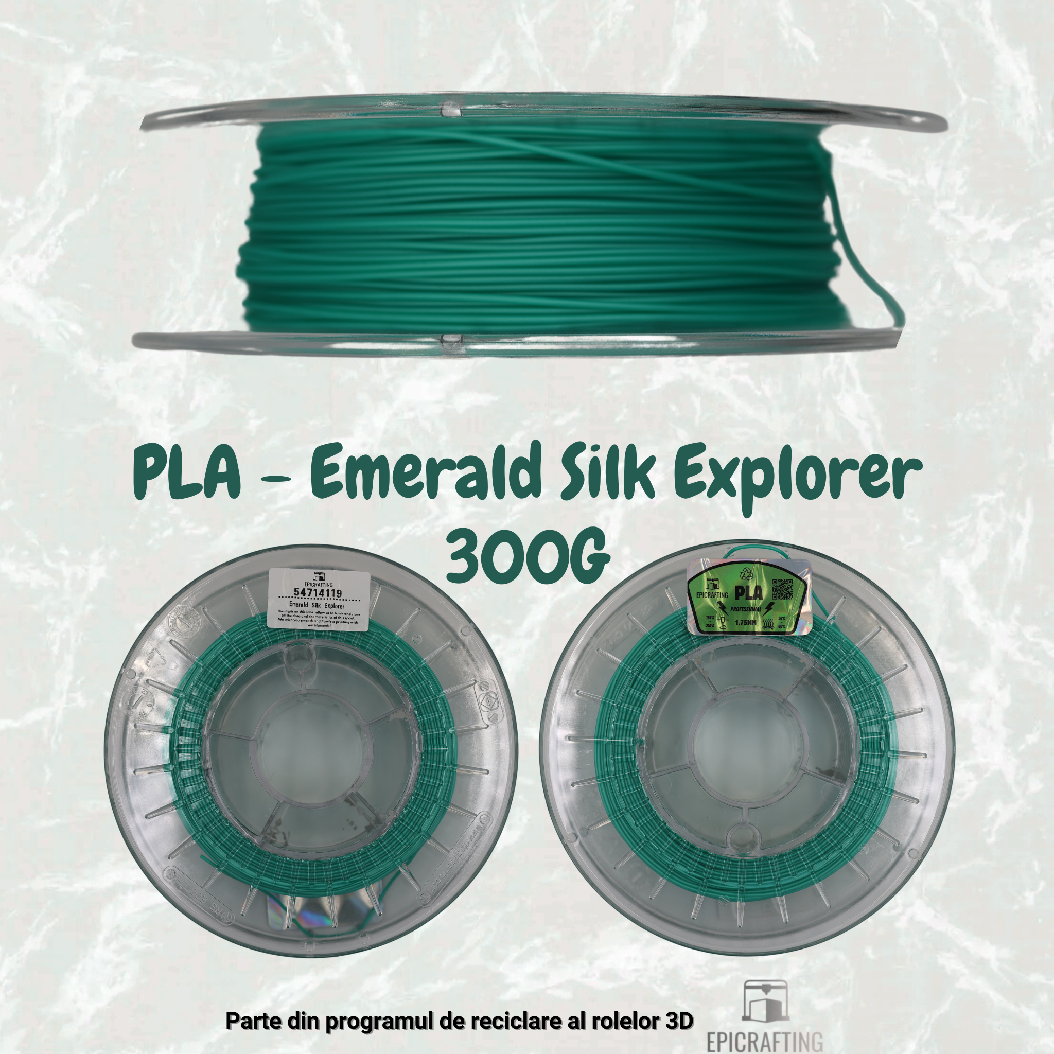 Filament 3D - PLA EMERALD SILK EXPLORER 300G / VERDE SMARALD SILK 300G