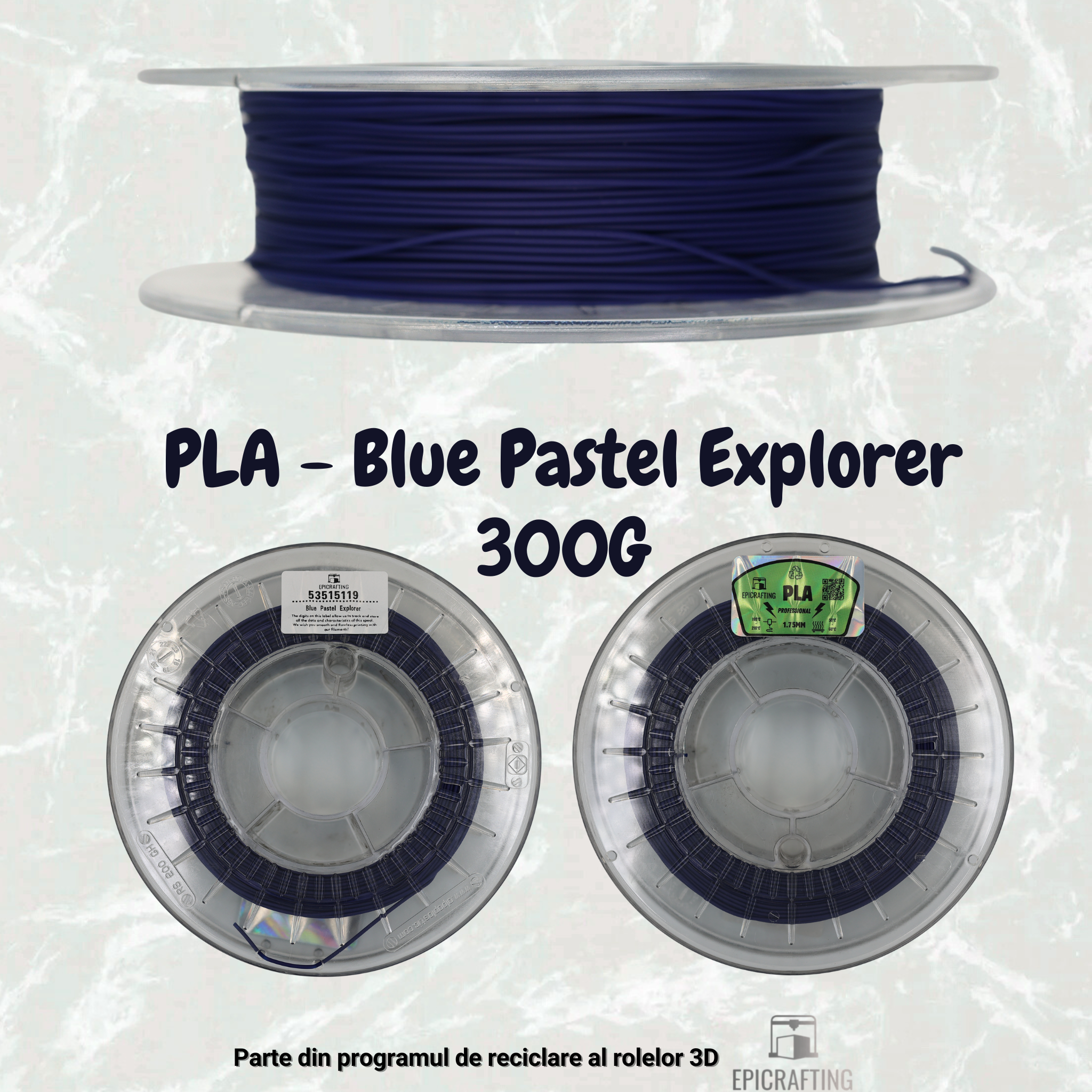 FILAMENT 3D - PLA BLUE PASTEL 300G / ALBASTRU PASTEL 300G